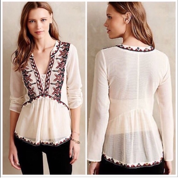 Anthropologie Tops - Anthro Akemi + Kin Boho Embroidered Crochet Blouse